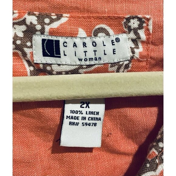 Carole Little Jacket Womens 2X Pink Brown Paisley Linen Metal Buttons Western - Picture 4 of 5